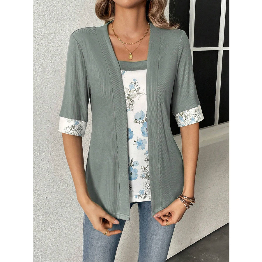 Printed Half Sleeve Top Gray / S Apparel and Accessories