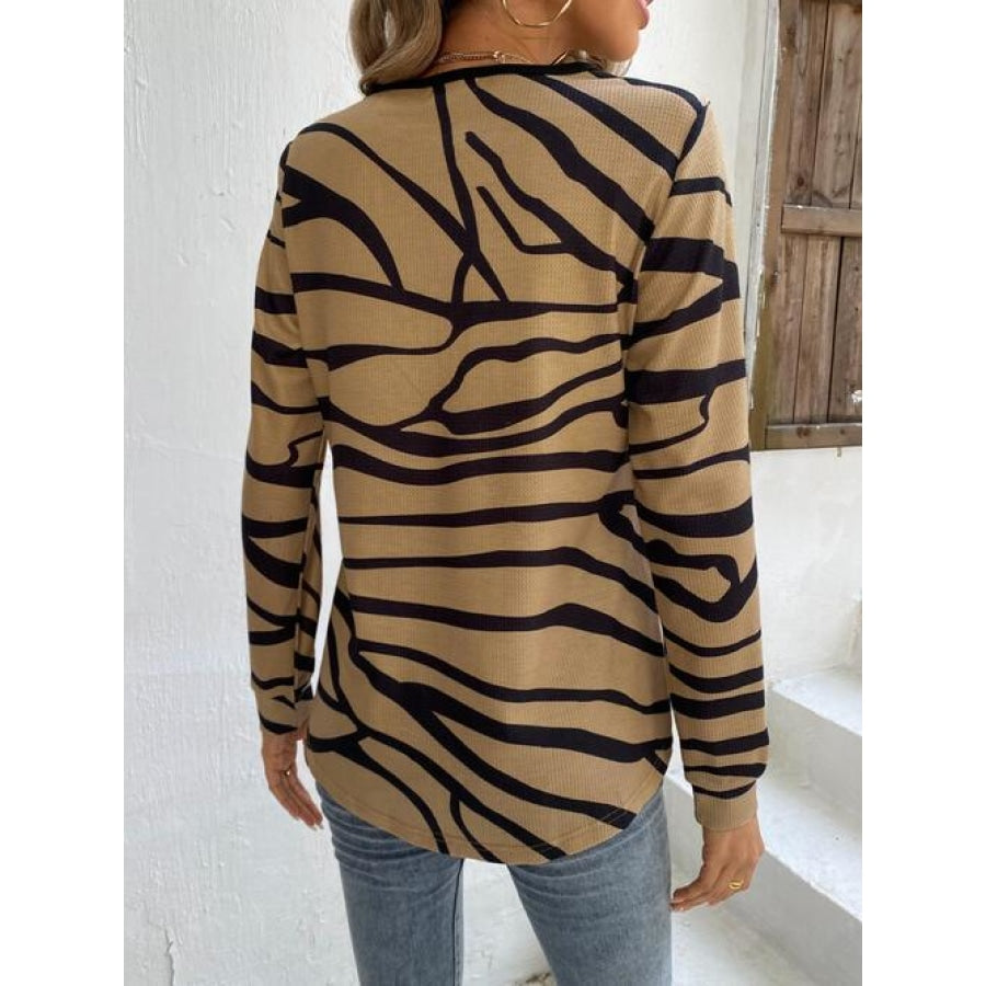 Printed Half Zip Long Sleeve T-Shirt Clothing