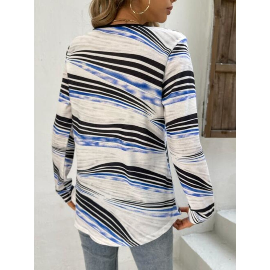 Printed Half Zip Long Sleeve T-Shirt Clothing