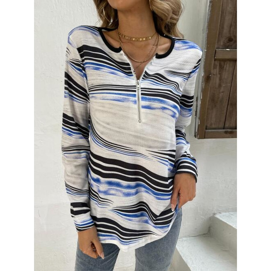 Printed Half Zip Long Sleeve T-Shirt Clothing