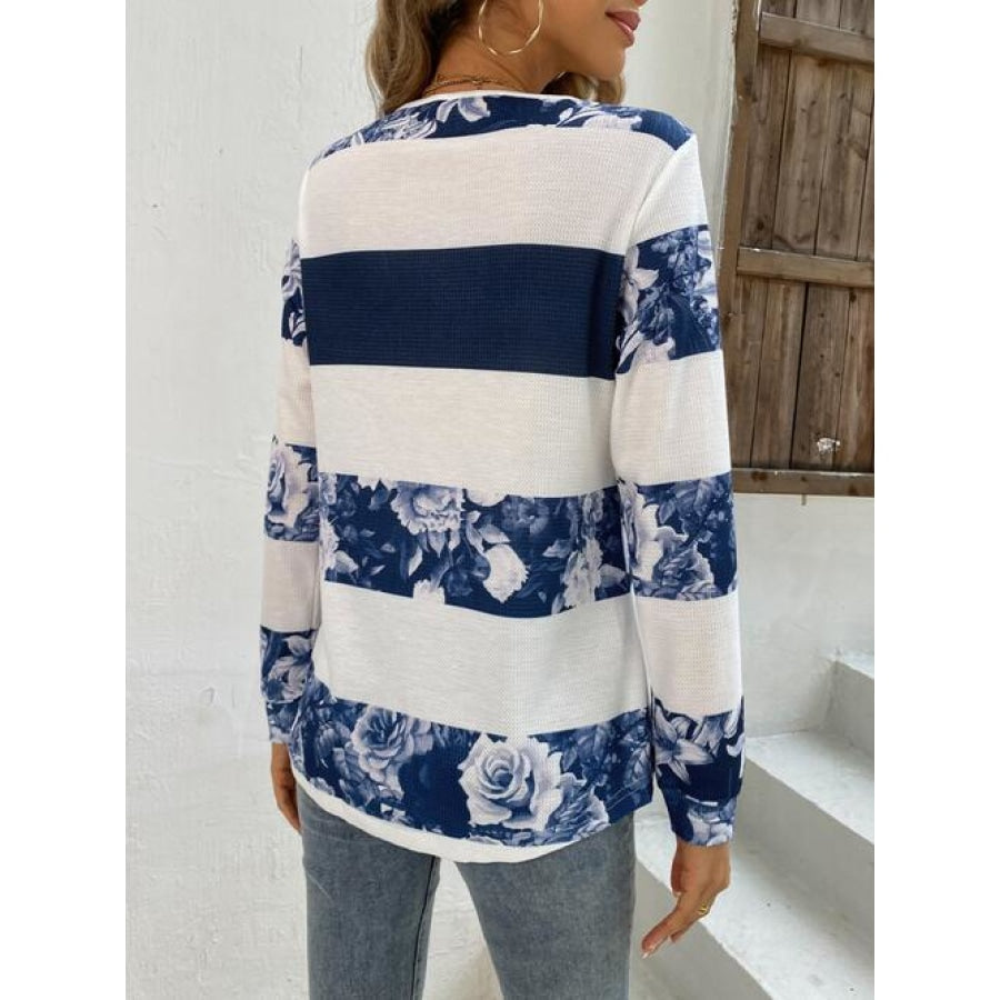 Printed Half Zip Long Sleeve T-Shirt Clothing