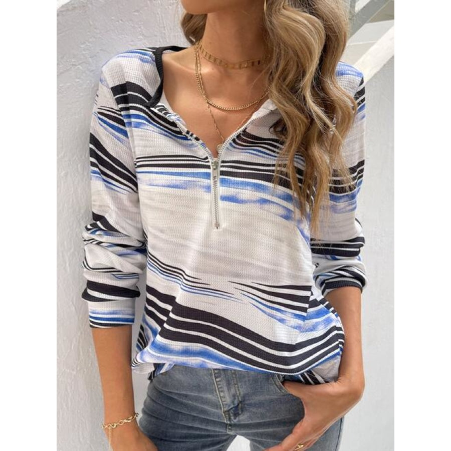 Printed Half Zip Long Sleeve T-Shirt Cobalt Blue / S Clothing