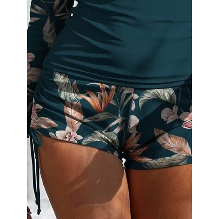 Printed Half Zip Top and Drawstring Shorts Swim Set Apparel Accessories