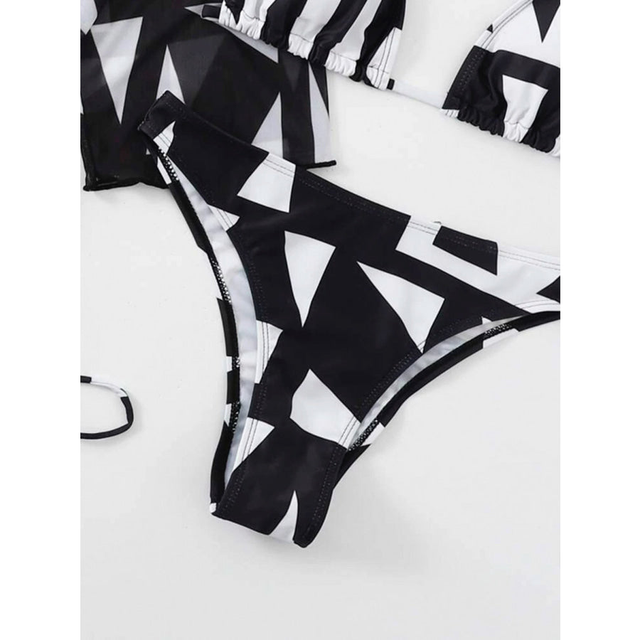 Printed Halter Neck Bikini and Cover Up Swim Set Apparel Accessories