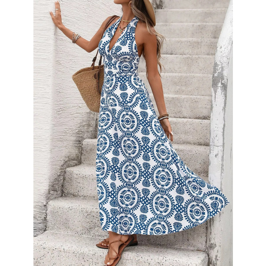 Printed Halter Neck Maxi Dress Apparel and Accessories