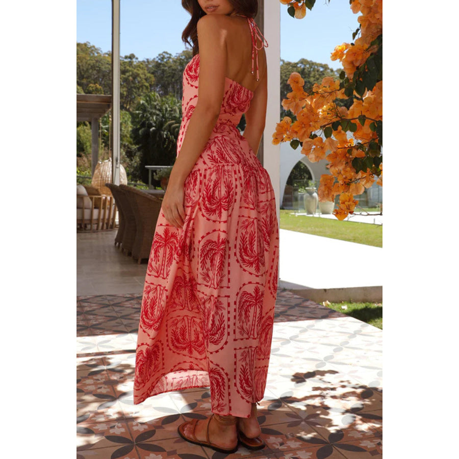 Printed Halter Neck Maxi Dress Apparel and Accessories