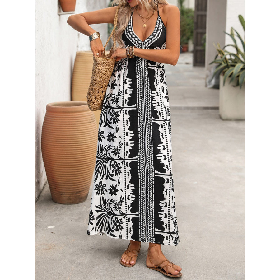 Printed Halter Neck Maxi Dress Apparel and Accessories