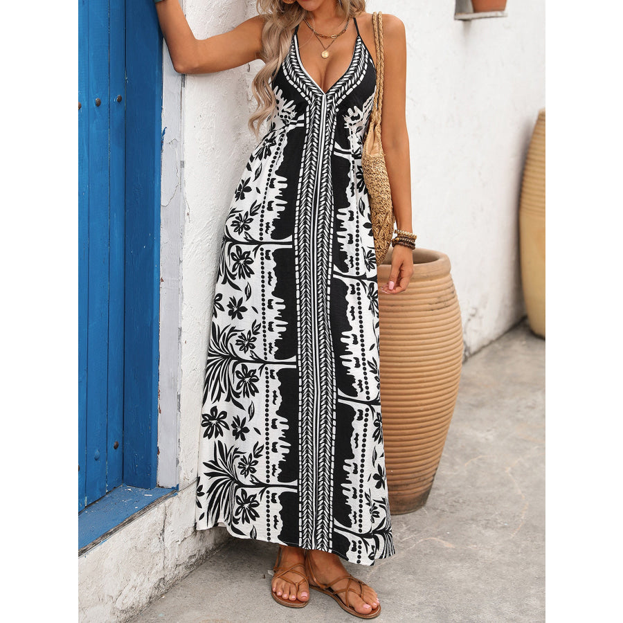 Printed Halter Neck Maxi Dress White / S Apparel and Accessories