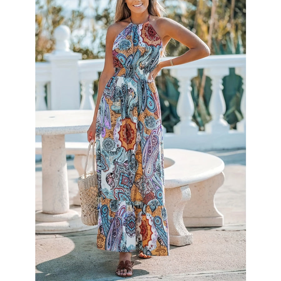 Printed Halter Neck Maxi Dress Apparel and Accessories