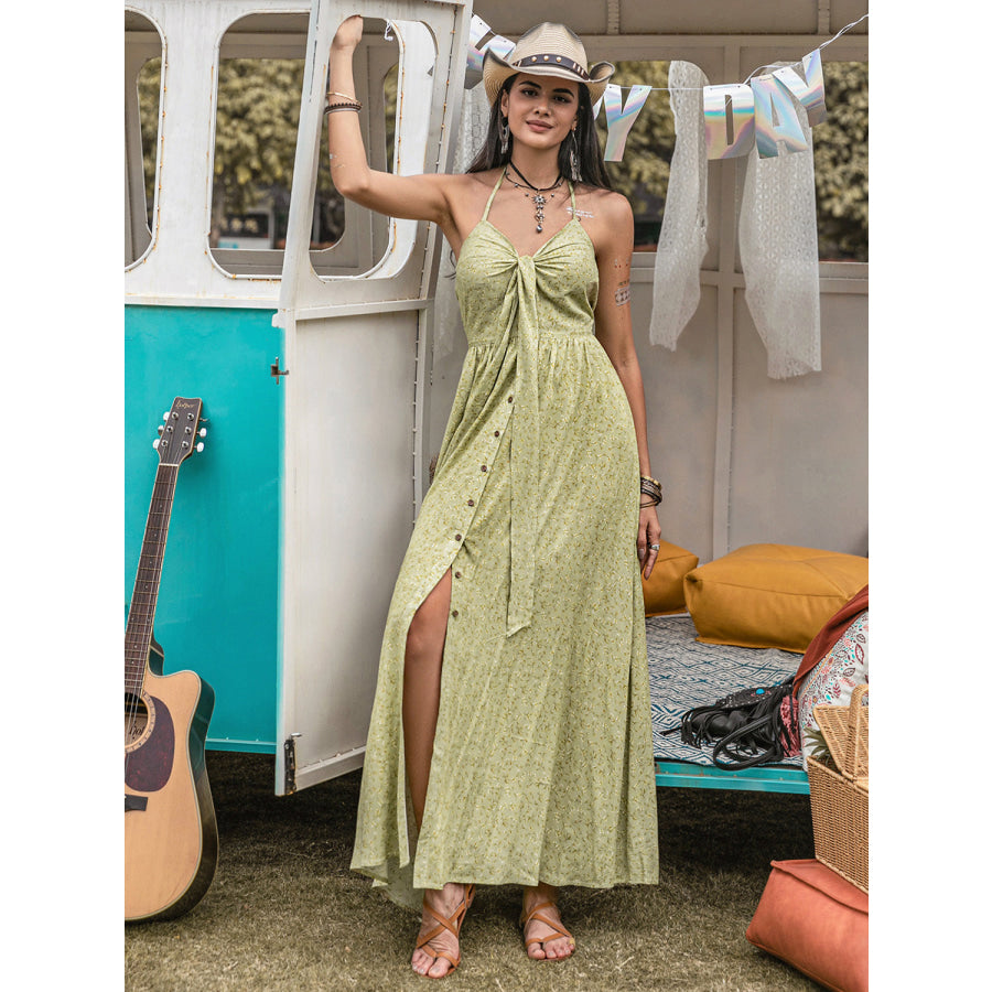 Printed Halter Neck Maxi Dress Apparel and Accessories