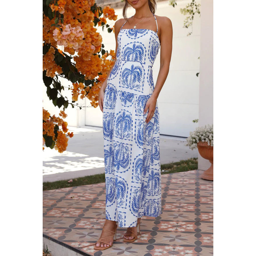 Printed Halter Neck Maxi Dress Apparel and Accessories