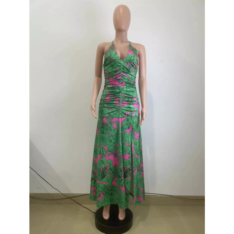 Printed Halter Neck Maxi Dress Apparel and Accessories