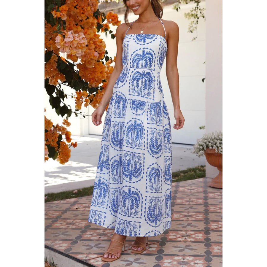 Printed Halter Neck Maxi Dress Apparel and Accessories