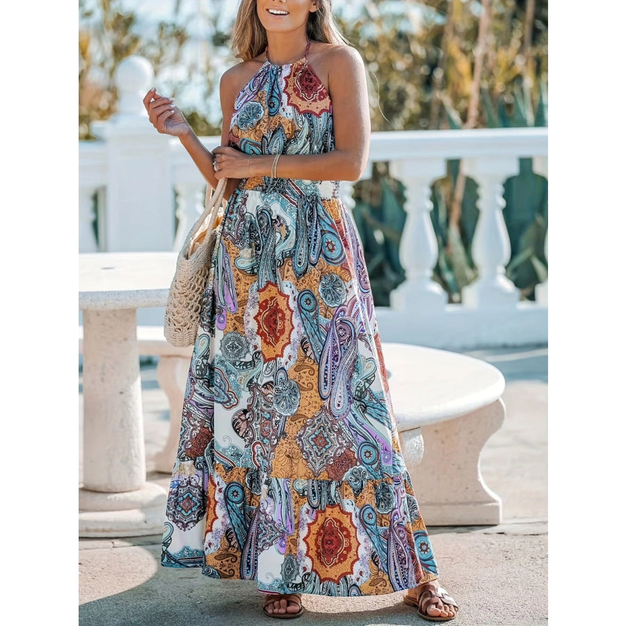 Printed Halter Neck Maxi Dress Apparel and Accessories