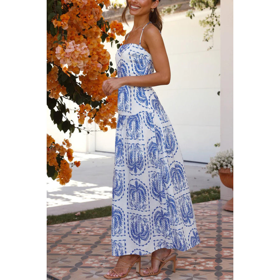 Printed Halter Neck Maxi Dress Apparel and Accessories