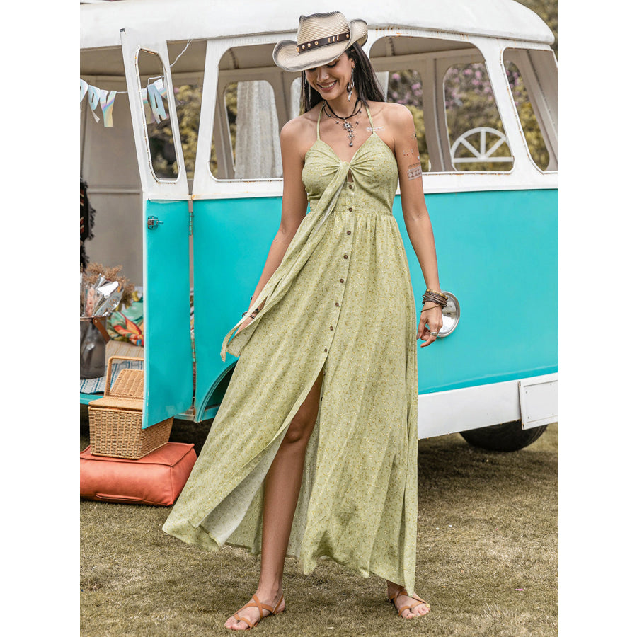 Printed Halter Neck Maxi Dress Apparel and Accessories