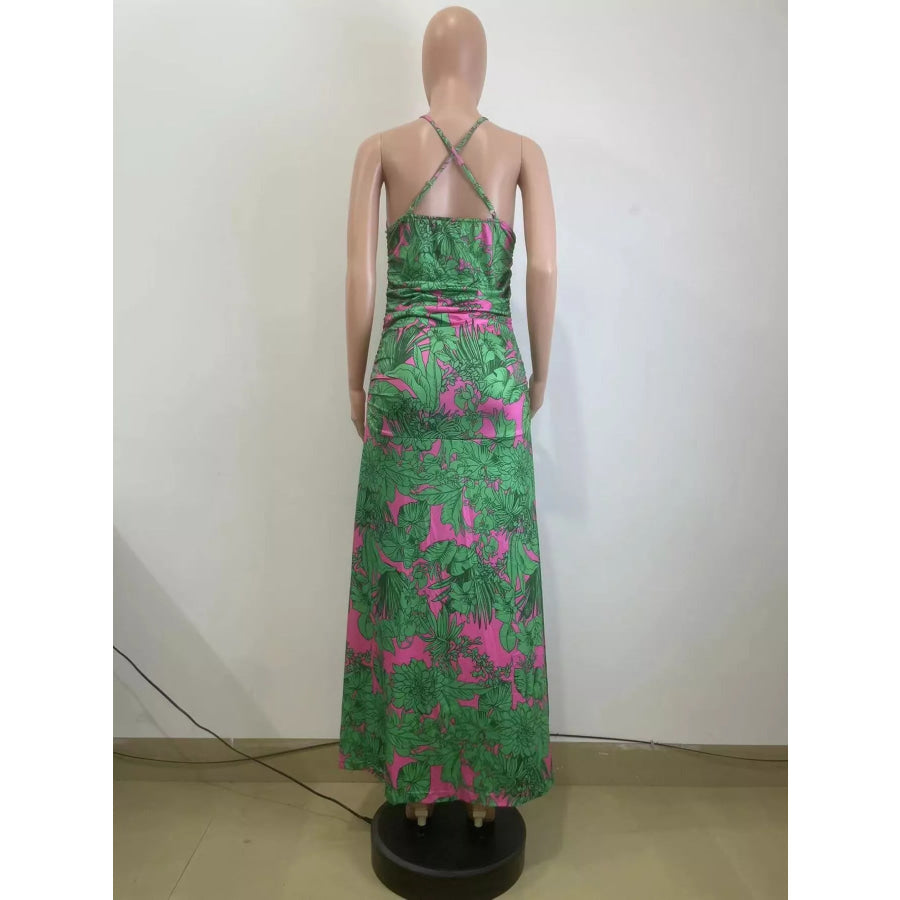 Printed Halter Neck Maxi Dress Apparel and Accessories