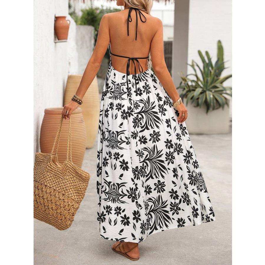 Printed Halter Neck Maxi Dress Apparel and Accessories