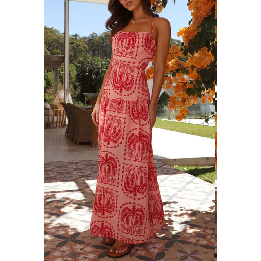 Printed Halter Neck Maxi Dress Apparel and Accessories