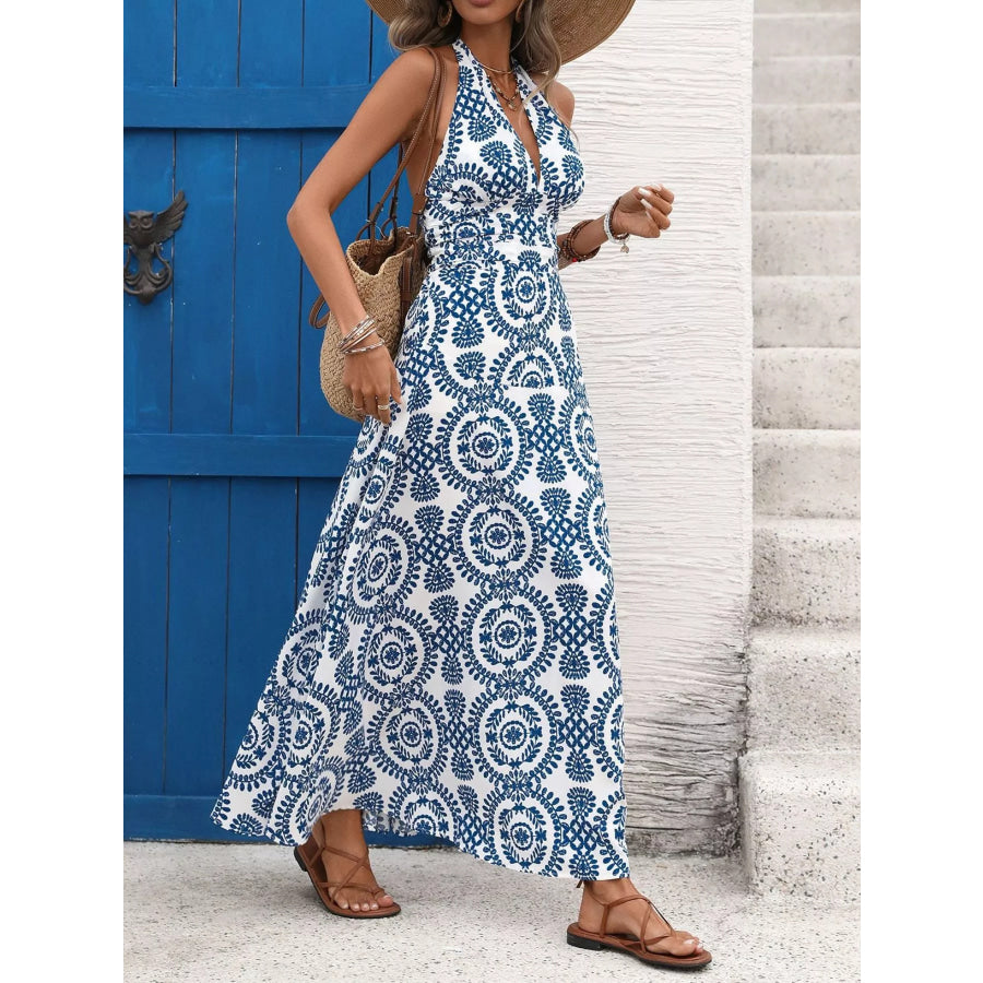 Printed Halter Neck Maxi Dress Apparel and Accessories