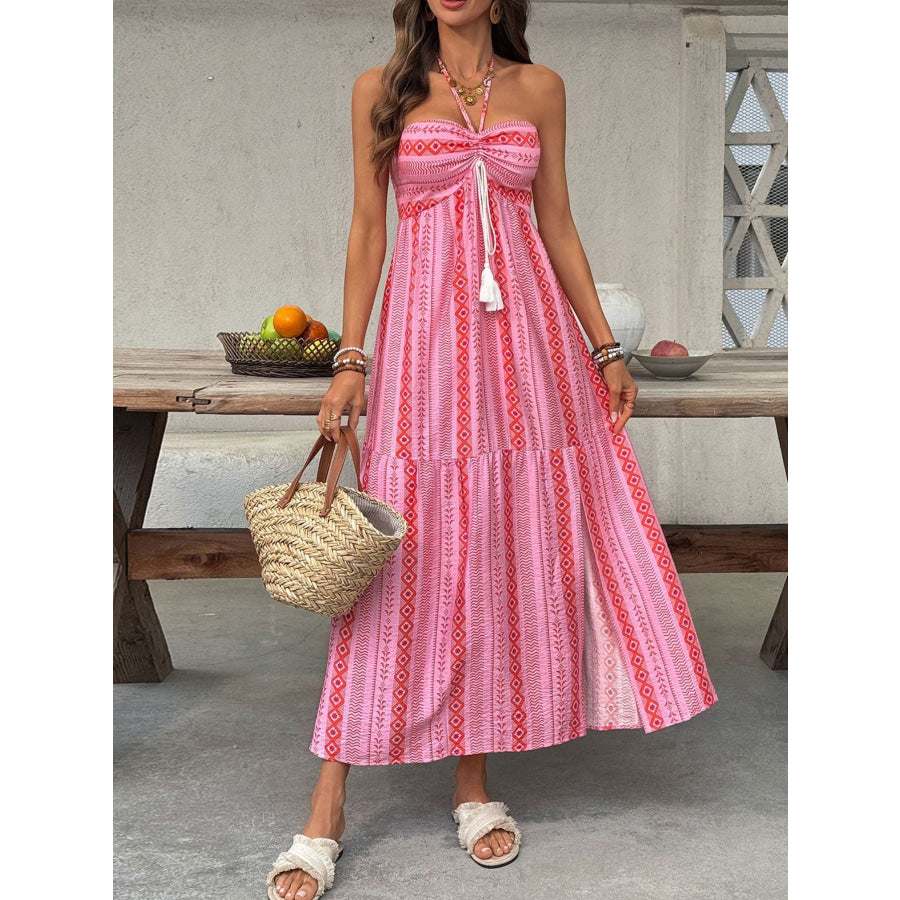 Printed Halter Neck Slit Midi Dress Apparel and Accessories