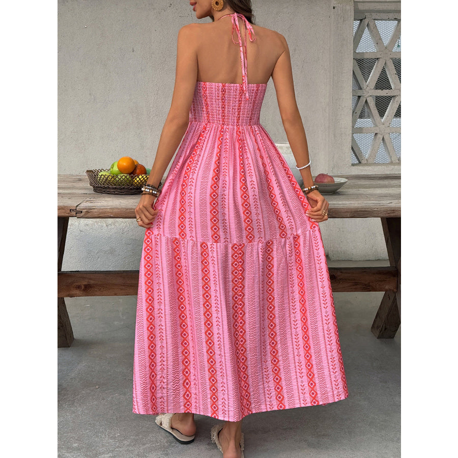 Printed Halter Neck Slit Midi Dress Apparel and Accessories