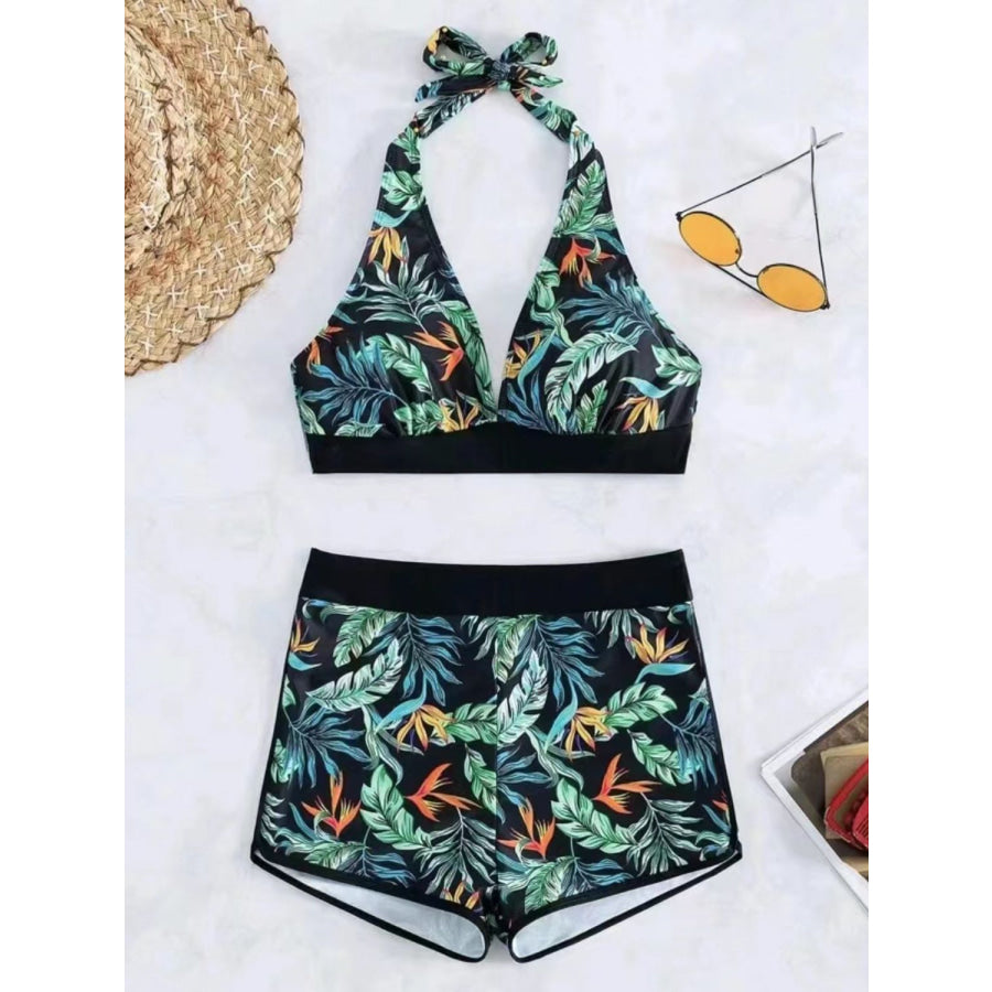 Printed Halter Neck Two-Piece Swim Set Apparel and Accessories