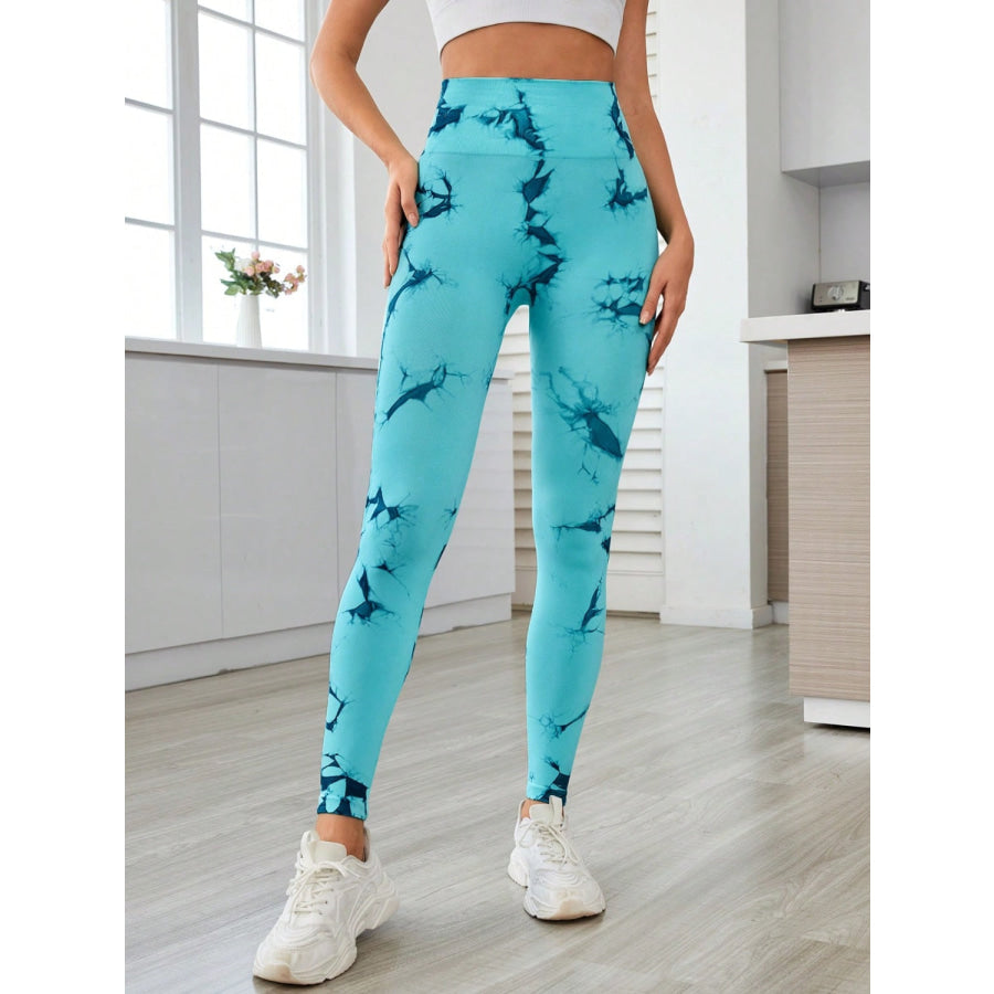 Printed High Waist Active Leggings Turquoise / S Apparel and Accessories