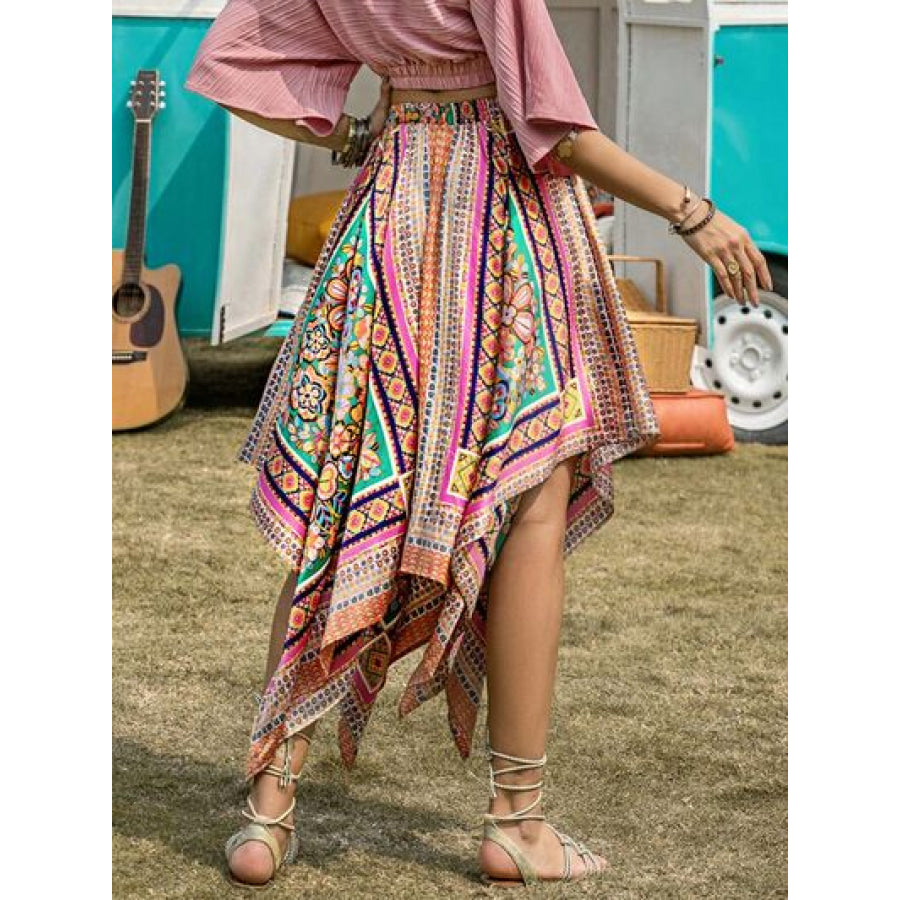 Printed High Waist Handkerchief Hem Skirt Multicolor / S Apparel and Accessories