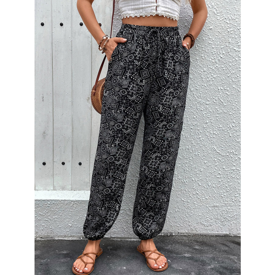 Printed High Waist Pants Apparel and Accessories