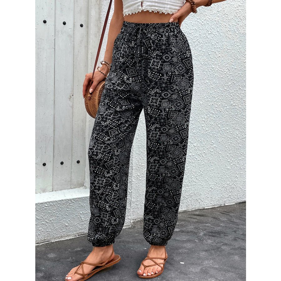 Printed High Waist Pants Apparel and Accessories