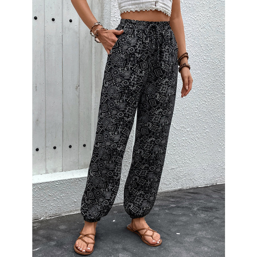 Printed High Waist Pants Apparel and Accessories