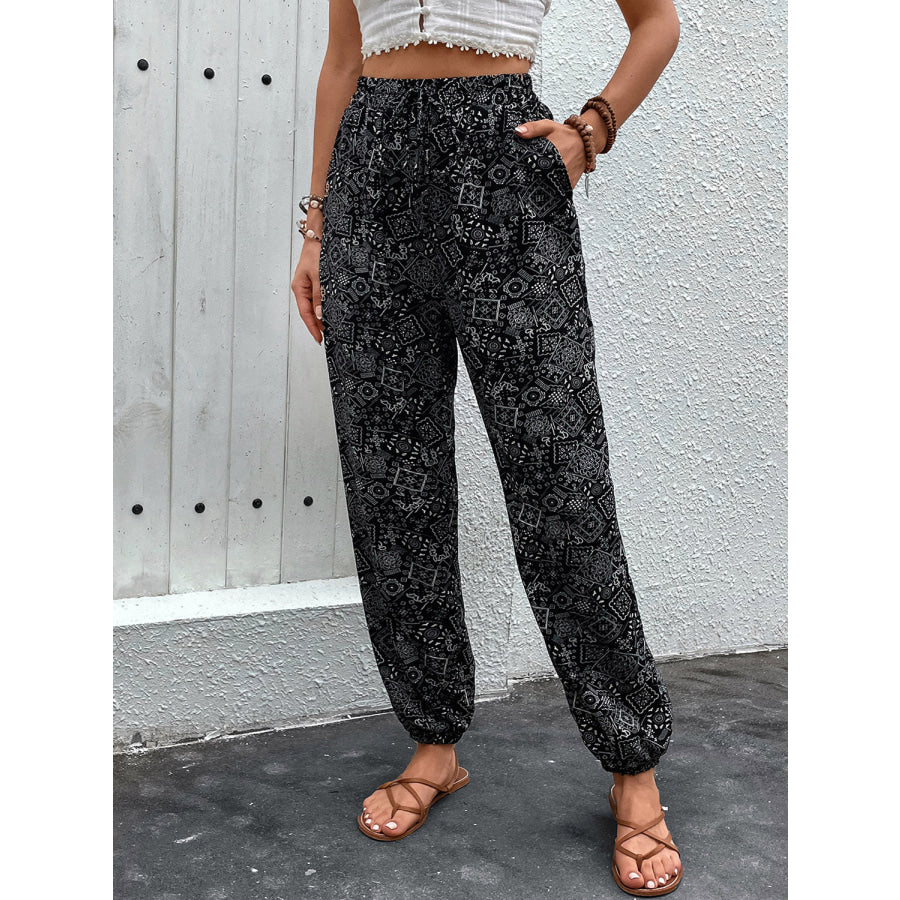 Printed High Waist Pants Apparel and Accessories