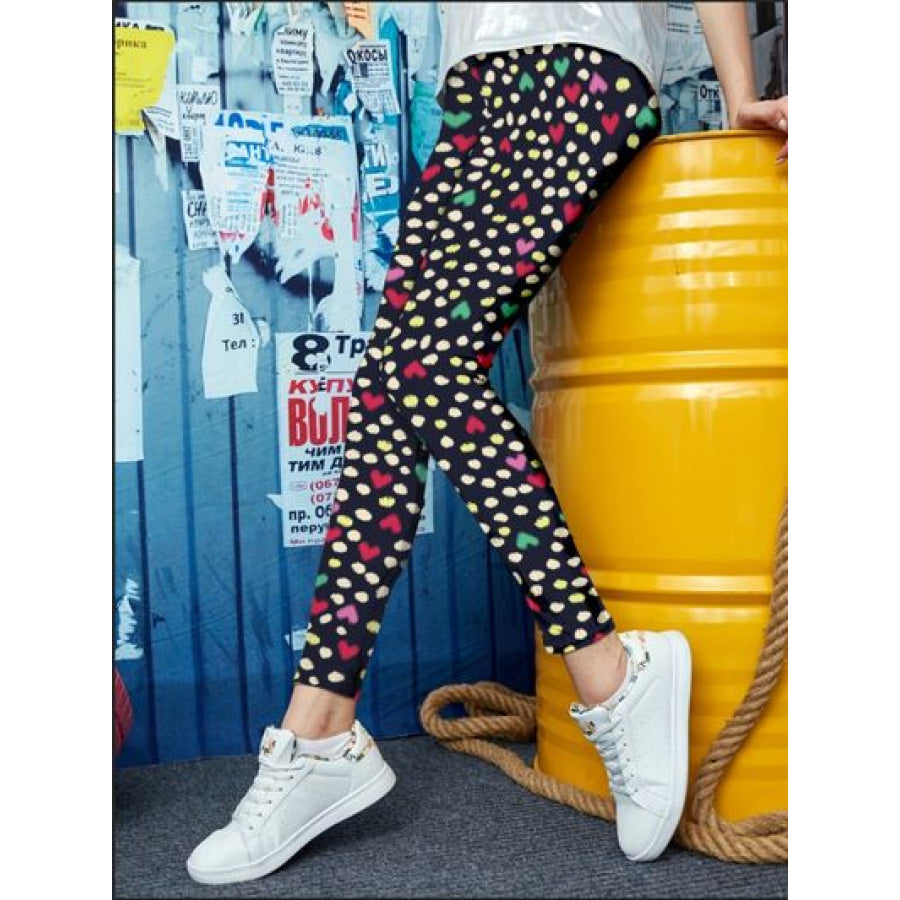 Printed High Waist Skinny Leggings Black / S Clothing