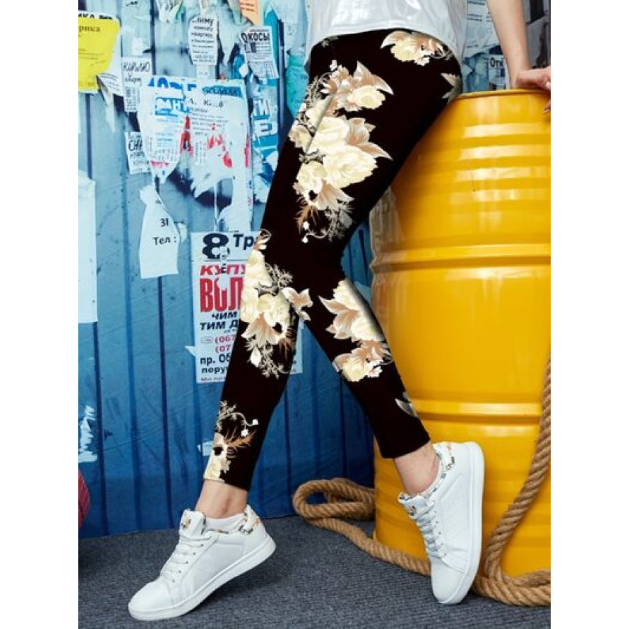 Printed High Waist Skinny Leggings Floral / S Clothing