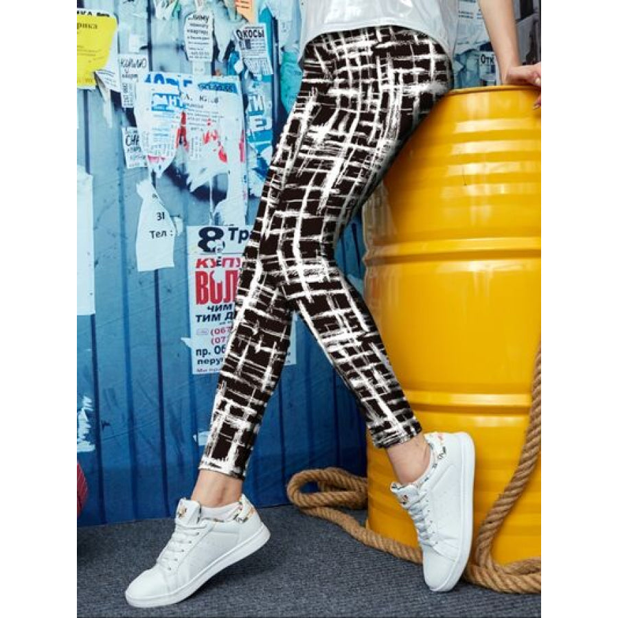 Printed High Waist Skinny Leggings Ivory / S Clothing