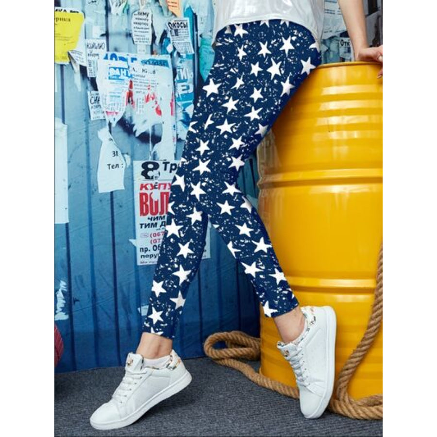 Printed High Waist Skinny Leggings Royal Blue / S Clothing