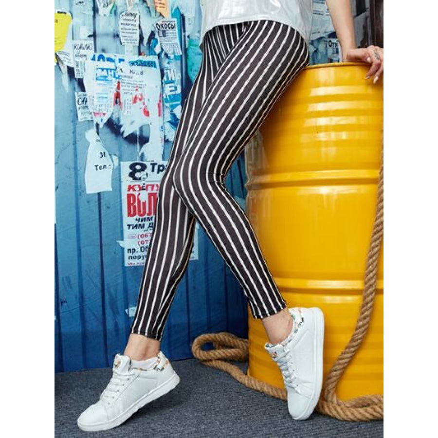 Printed High Waist Skinny Leggings Stripe / S Clothing