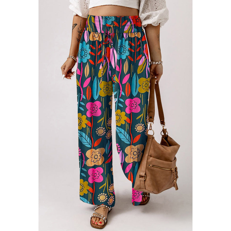 Printed High Waist Wide Leg Pants Apparel and Accessories