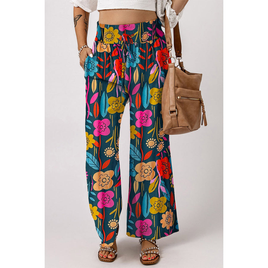 Printed High Waist Wide Leg Pants Multicolor / S Apparel and Accessories