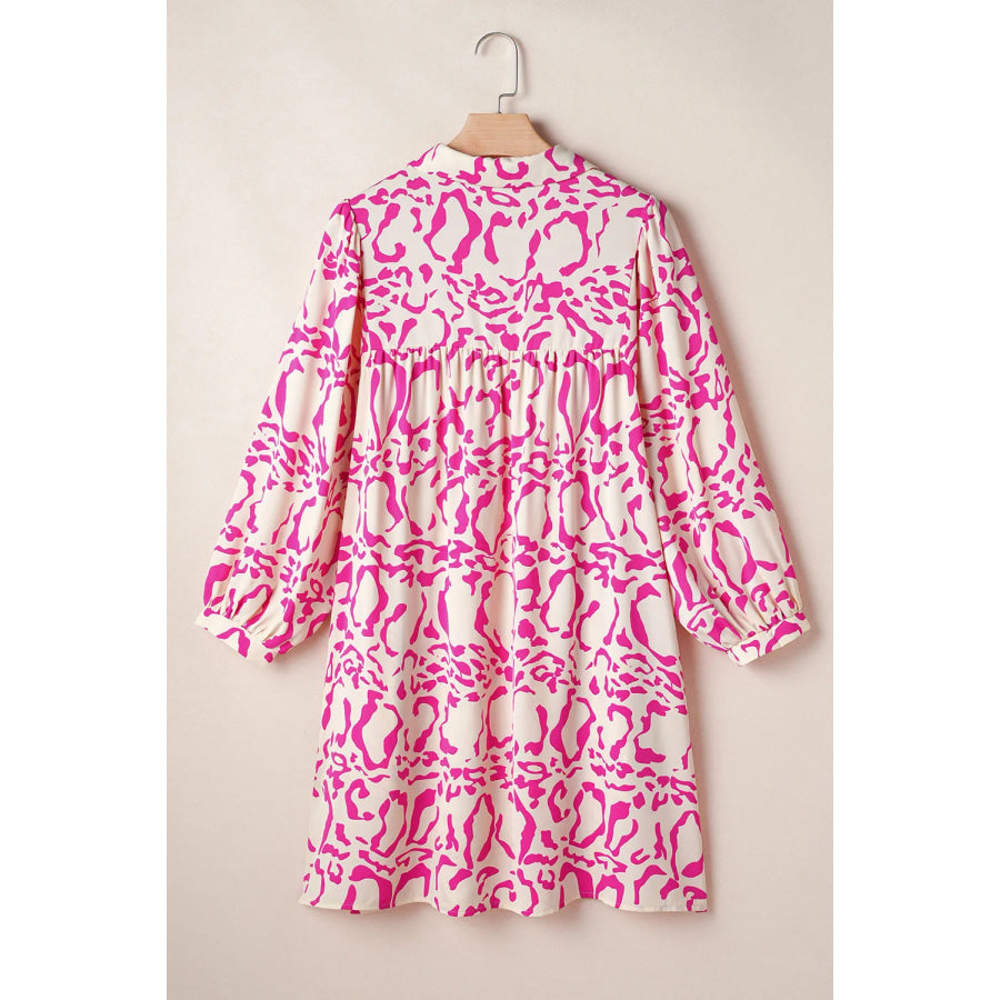 Printed Johnny Collar Long Sleeve Mini Dress Apparel and Accessories