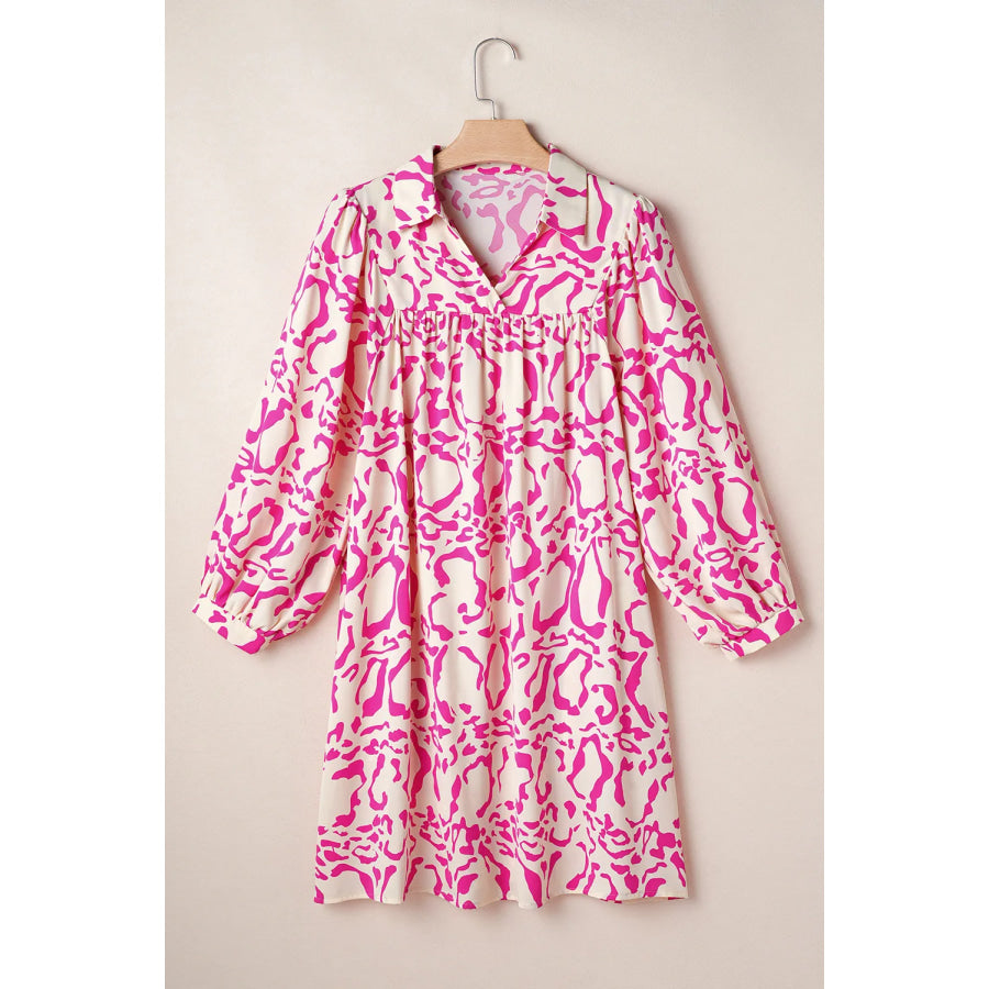 Printed Johnny Collar Long Sleeve Mini Dress Apparel and Accessories