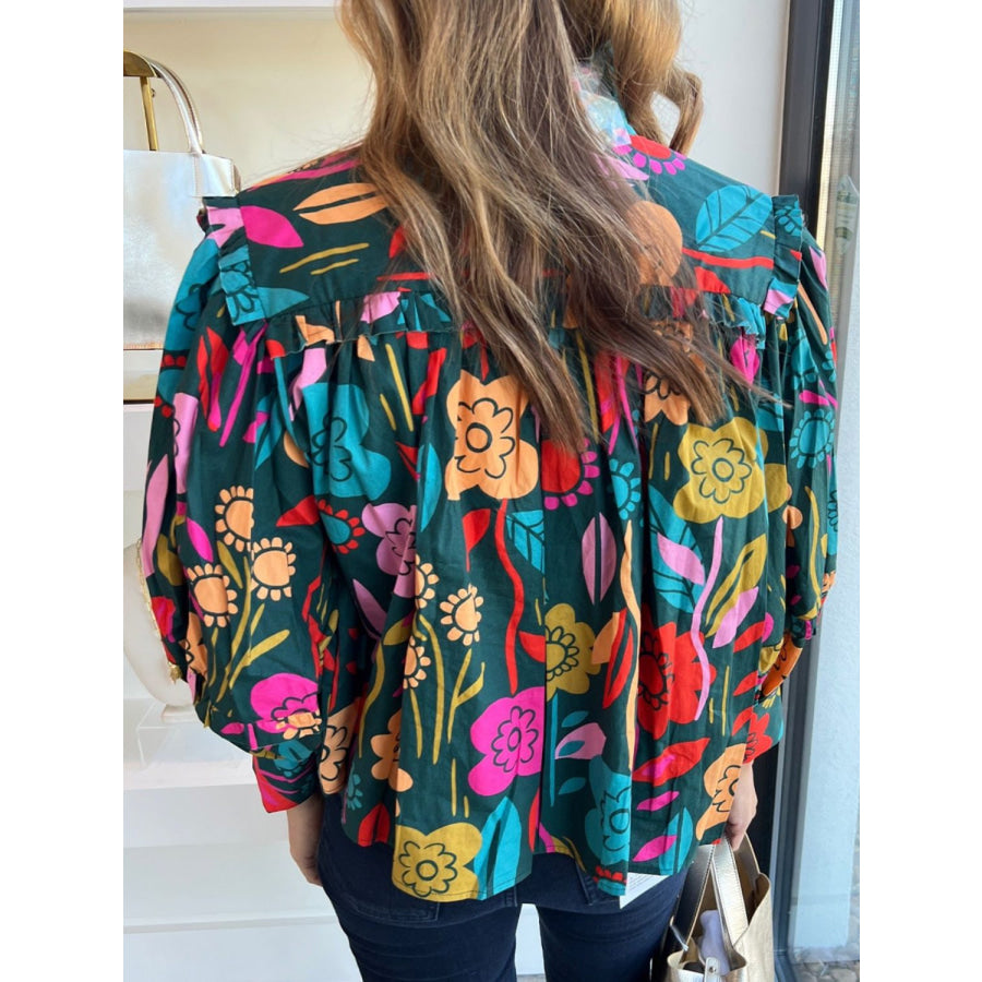 Printed Lantern Sleeve Blouse Apparel and Accessories