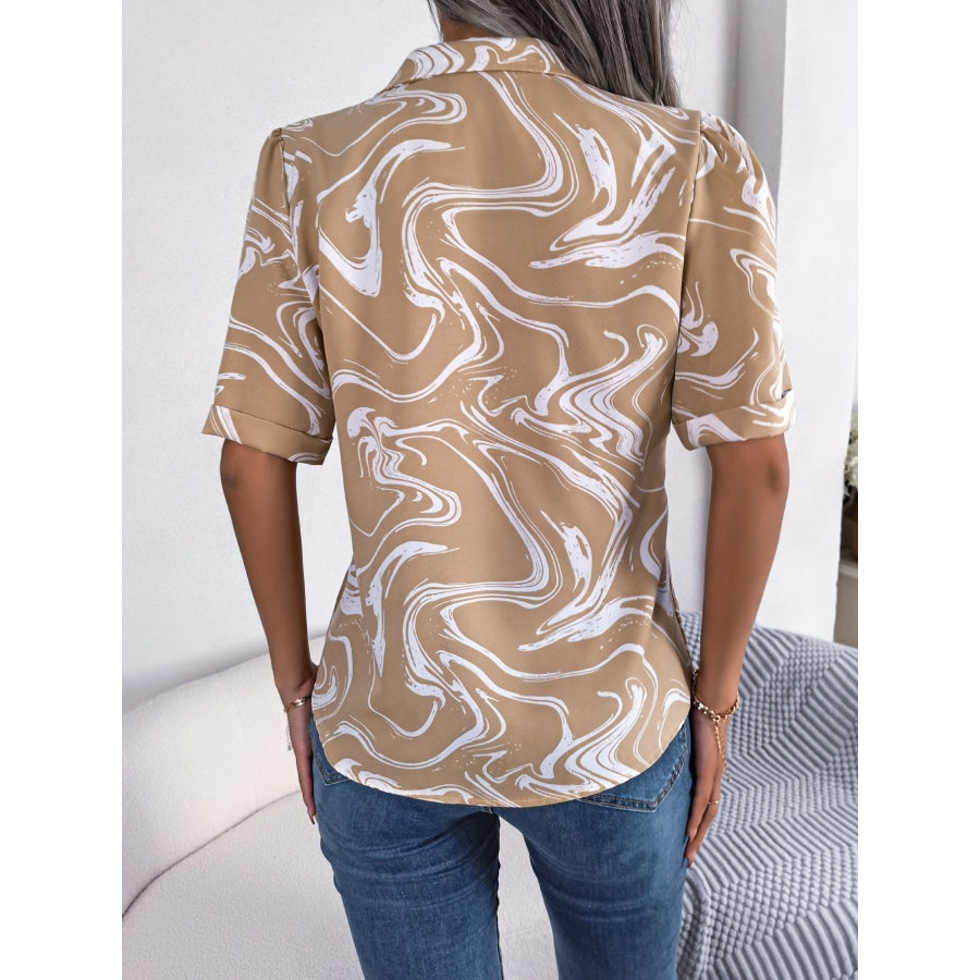 Printed Lapel Collar Shirt