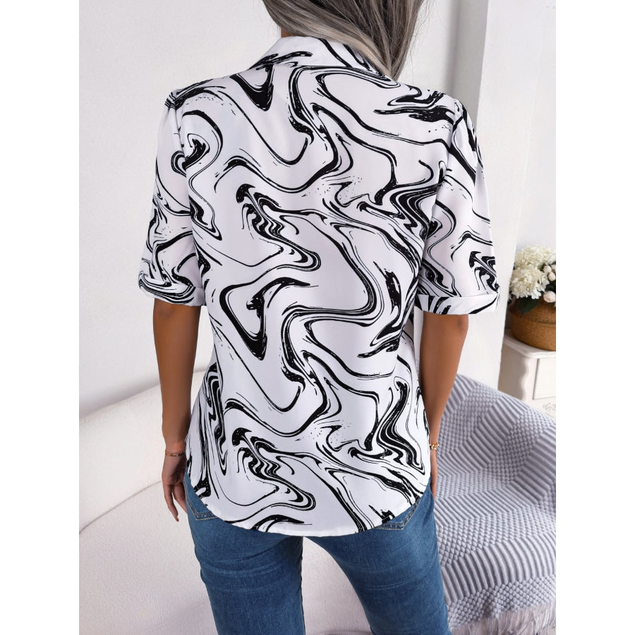 Printed Lapel Collar Shirt