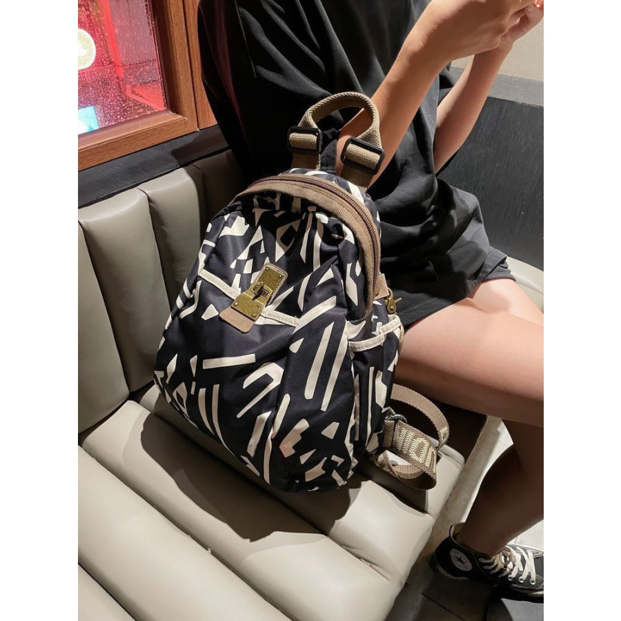 Printed Lightweight Backpack Bag Black / One Size Apparel and Accessories
