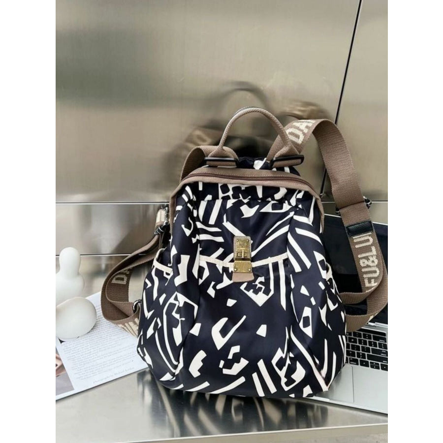 Printed Lightweight Backpack Bag Black / One Size Apparel and Accessories