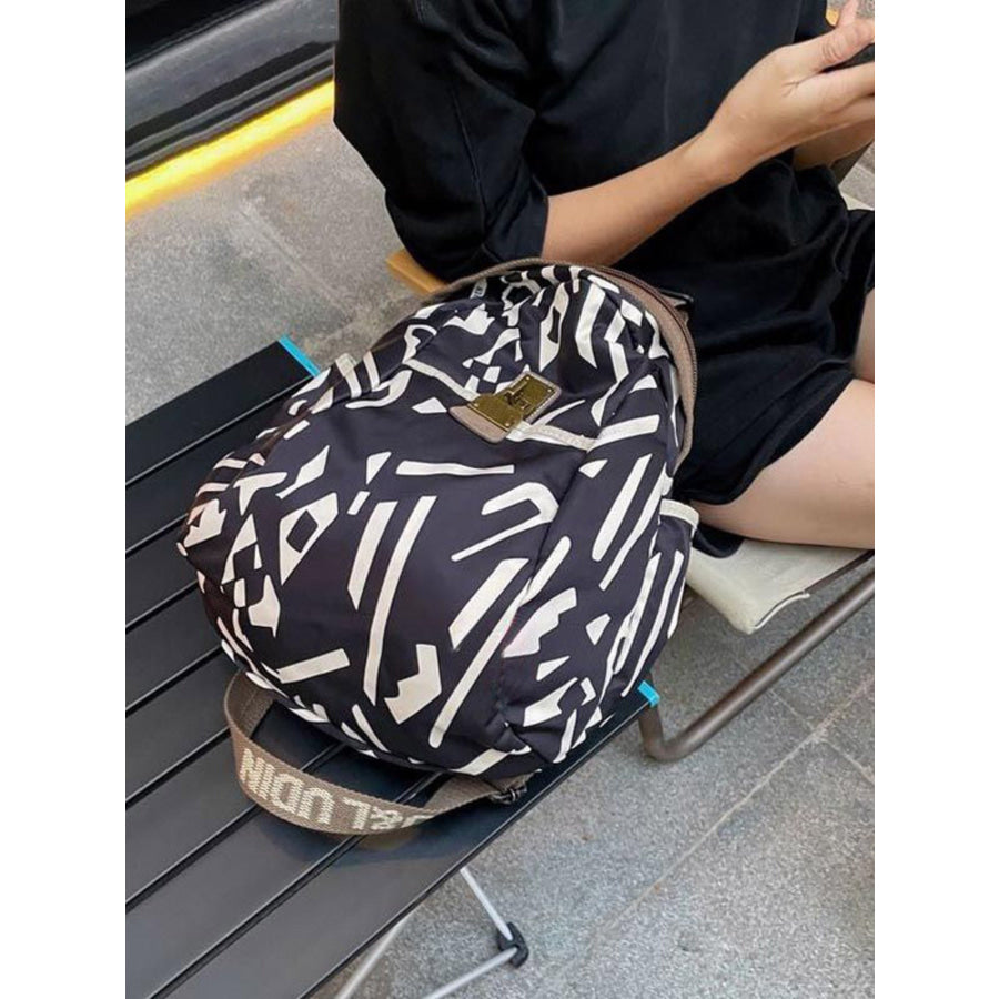 Printed Lightweight Backpack Bag Black / One Size Apparel and Accessories
