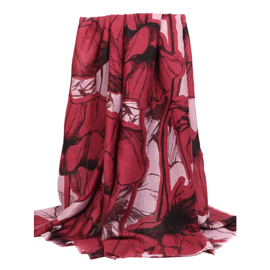 Printed Lightweight Fashion Scarf Red / One Size Apparel and Accessories