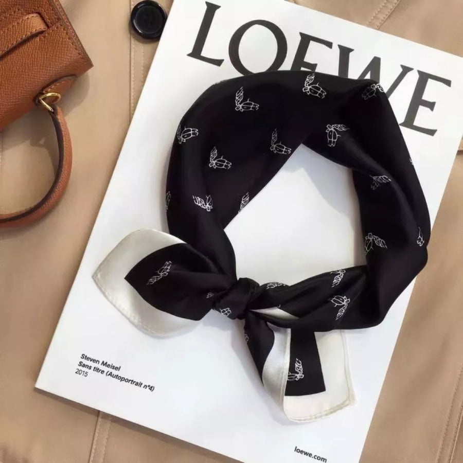 Printed Lightweight Silk Scarf Black / One Size Apparel and Accessories